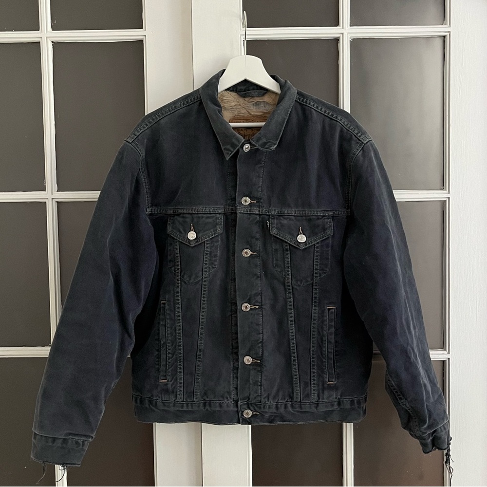 Levi Strauss Distressed Quilted Black Denim Jacket M